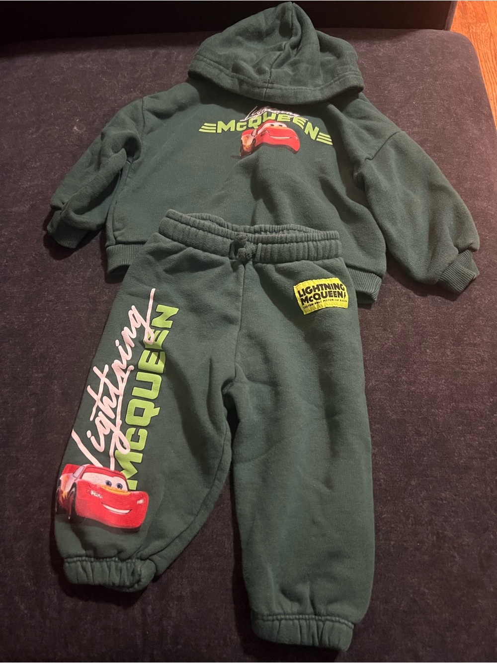 Zara Dark Green Lightning McQueen Hoodie & Joggers Set with Red Accent
